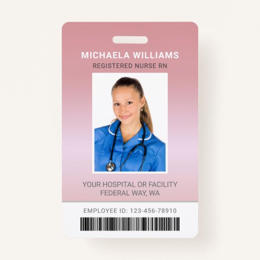 Roos Gold Healthcare Barcode Employee Foto ID Badge (Voorkant)