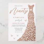 Roos Gold Heart 90th Birthday Party Real Folie Uitnodiging (Voorkant)