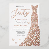 Roos Gold Heart Gown 60th Birthday Party Real Folie Uitnodiging (Voorkant)