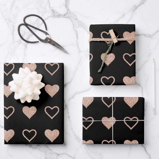 Roos Gold Heart Pattern Wedding Inpakpapier Vel (Voorkant)