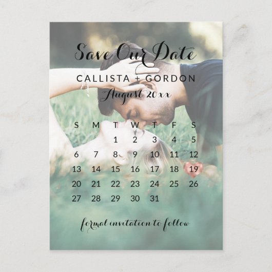 Roos Gold Heart Photo Calendar Save the Date Aankondigingskaart (Voorkant)