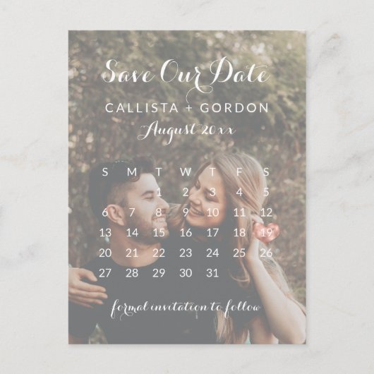 Roos Gold Heart Photo Calendar Save the Date Aankondigingskaart (Voorkant)