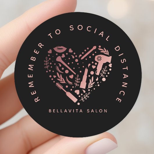Roos Gold Heart Salon kent sociale afstand Ronde Sticker