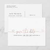 Roos Gold Heart Save the Date Aankondigingskaart (Voorkant / Achterkant)