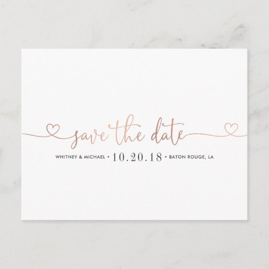 Roos Gold Heart Save the Date Aankondigingskaart (Voorkant)