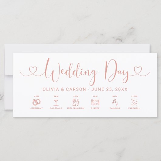 Roos Gold Heart Script Trouwdag Tijdlijn Kaart (Voorkant)