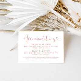 Roos Gold Heart Script Wedding Accommodations Informatiekaartje