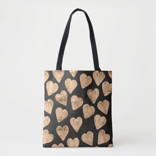 Roos Gold Hearts Black Shopping canvas tas (Voorkant)