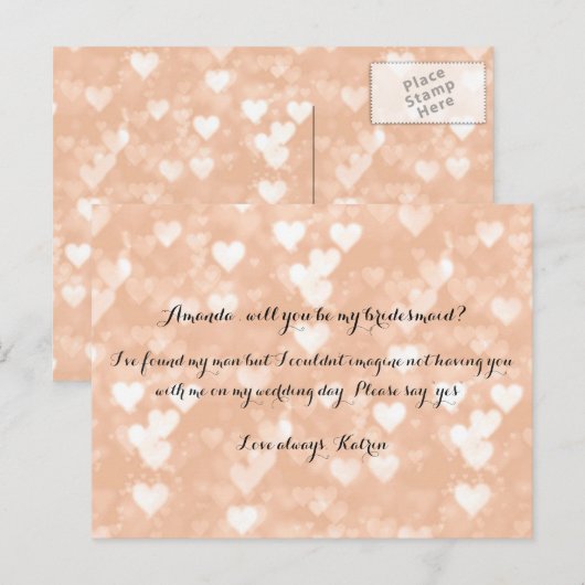 Roos Gold Hearts Blush word Mijn Bridesmaid Uitnodiging Briefkaart (Voorkant / Achterkant)
