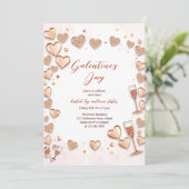 Roos Gold Hearts Champagne Galentine's Day Party Kaart (Staand voorkant)