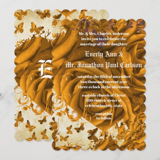 Roos Gold Hearts en Roos Weddenschap Kaart (Voorkant / Achterkant)