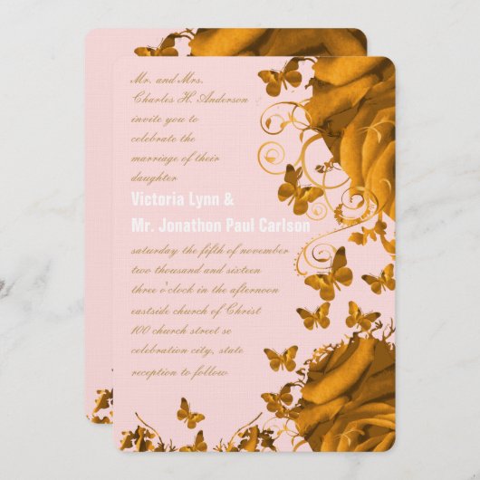 Roos Gold Hearts en Roos Weddenschap Kaart (Voorkant / Achterkant)