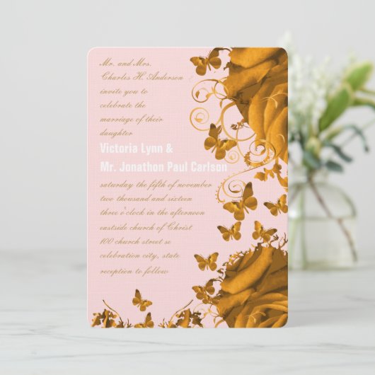 Roos Gold Hearts en Roos Weddenschap Kaart (Staand voorkant)