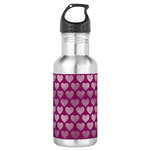 Roos Gold Hearts Glitter Patroon Waterfles (Voorkant)
