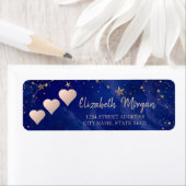 Roos Gold Hearts, sterren, Navy Blue Address Label (Insitu)