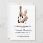 Roos Gold Heels en Champagne Women's Birthday Kaart (Voorkant)