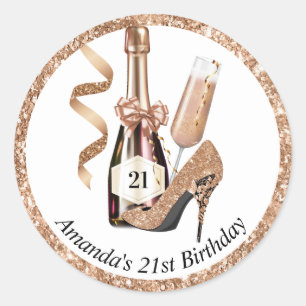 Roos Gold Heels en Champagne Women's Birthday Ronde Sticker