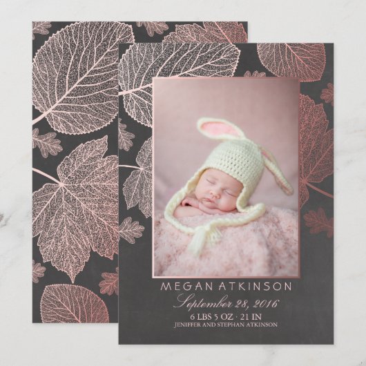 Roos Gold Herfst Newborn Foto geboorteaankondiging Aankondiging (Voorkant / Achterkant)