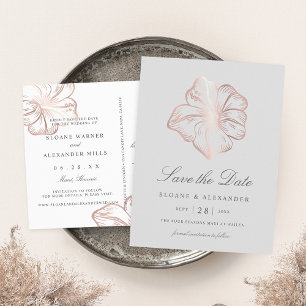 Roos Gold Hibiscus Flower Wedding Save the Date Aankondigingskaart