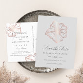 Roos Gold Hibiscus Flower Wedding Save the Date Aankondigingskaart