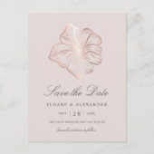 Roos Gold Hibiscus Flower Wedding Save the Date Aankondigingskaart (Voorkant)
