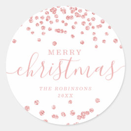 Roos Gold Holiday Kerstmis Glitter Confetti White Ronde Sticker