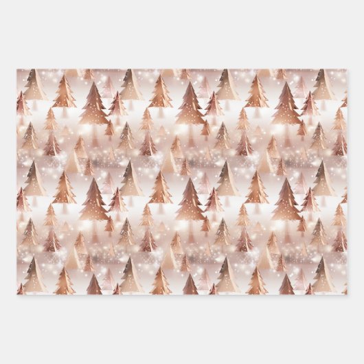 Roos Gold Holiday Metallic Trees Inpakpapier Vel (Voorkant 2)