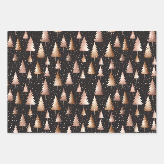 Roos Gold Holiday Metallic Trees Inpakpapier Vel (Voorkant)