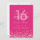 Roos Gold Hot Pink Glitter Surprise Sweet 16 Kaart (Voorkant)