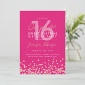 Roos Gold Hot Pink Glitter Surprise Sweet 16 Kaart (Staand voorkant)
