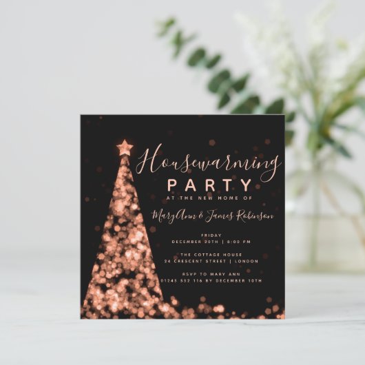 Roos Gold Housewarming Party Kerstfeest Feestdagen Kaart (Staand voorkant)