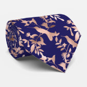 Roos Gold Hummingbird Patroon op blauw formeel Str Stropdas (Opgerold)