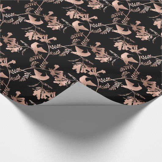 Roos Gold Hummingbird Pattern op Black Cadeaupapier (Hoek)
