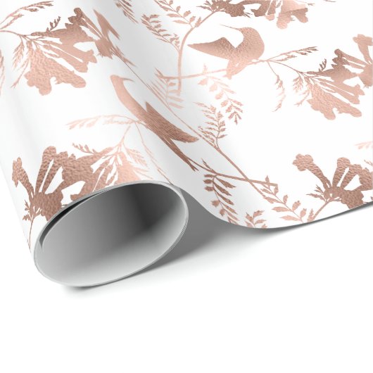 Roos Gold Hummingbird Pattern Weddenschap Cadeaupapier (Rol Hoek)