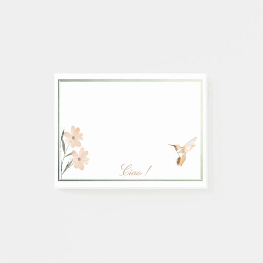 Roos Gold Hummingbird Pink Flower Personated Post-it® Notes (Voorkant)