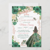 Roos Gold Hunter Green Mexican Floral Quinceañera Kaart (Voorkant)