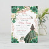 Roos Gold Hunter Green Mexican Floral Quinceañera Kaart (Staand voorkant)