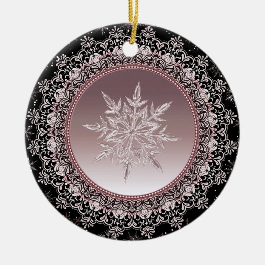 Roos Gold Ice Crystal Snowflake Ornament (Voorkant)