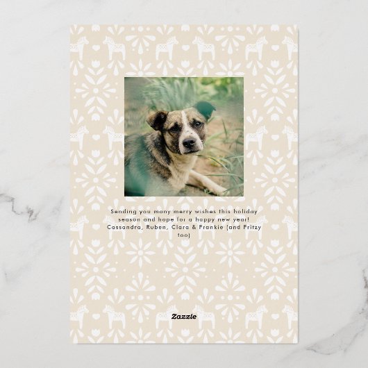 Roos Gold in Dala Style Folie Feestdagenkaart (Achterkant)