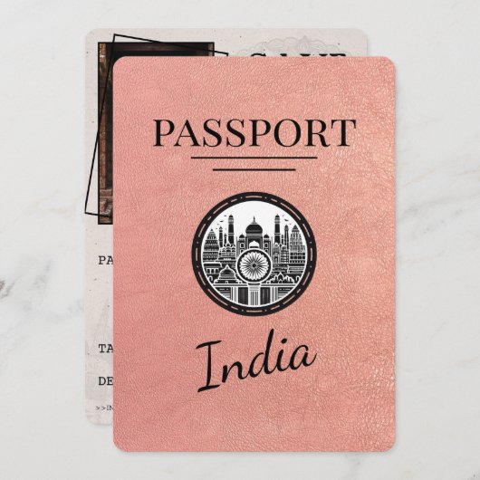 Roos Gold India Passport Bewaar de datum Save The Date (Voorkant / Achterkant)