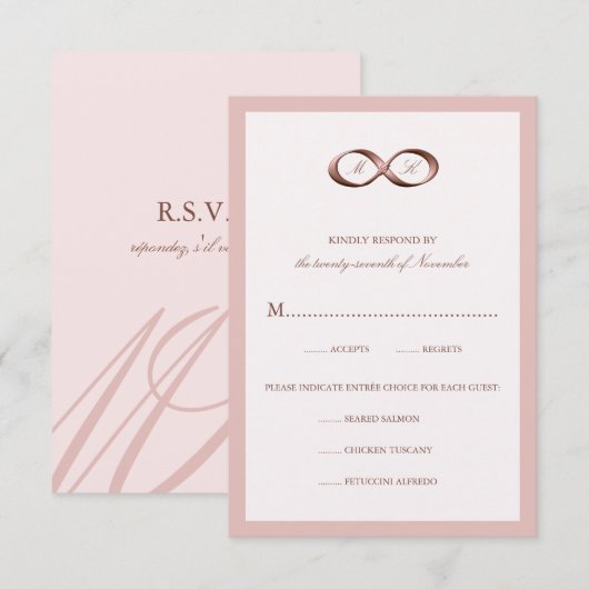 Roos Gold Infinity Hand Clasp Wedding RSVP-kaart RSVP Kaartje (Voorkant / Achterkant)