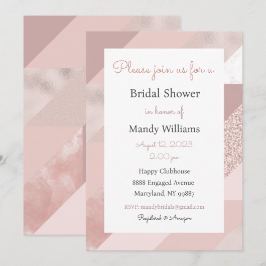 Roos Gold Invitation, Baby, Bridal, Birthday Party Kaart (Voorkant / Achterkant)