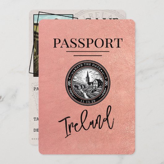 Roos Gold Ireland Passport Bewaar de datum Save The Date (Voorkant / Achterkant)