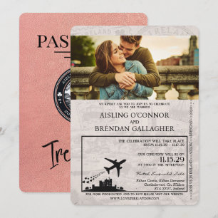 Roos Gold Ireland Passport Wedding Invitation Kaart