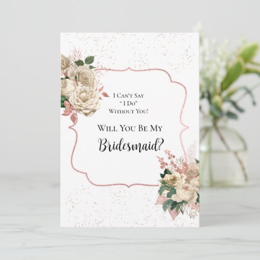 Roos Gold Ivory Glitter zal mijn Bridesmaid zijn Kaart (Staand voorkant)