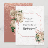 Roos Gold Ivory Glitter zal mijn Bridesmaid zijn Kaart (Voorkant / Achterkant)