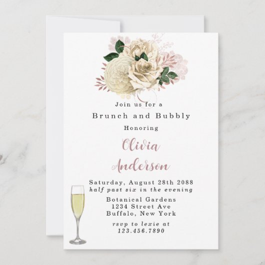 Roos Gold Ivory Roos Glitter Brunch en Bubble Inv Kaart (Voorkant)
