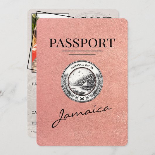 Roos Gold Jamaica Passport Bewaar de datum Save The Date (Voorkant / Achterkant)