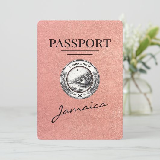 Roos Gold Jamaica Passport Bewaar de datum Save The Date (Staand voorkant)