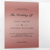 Roos Gold Jewel Gem Bow QR Code Huwelijk Drieluik Uitnodiging (Binnenzijde eerst)